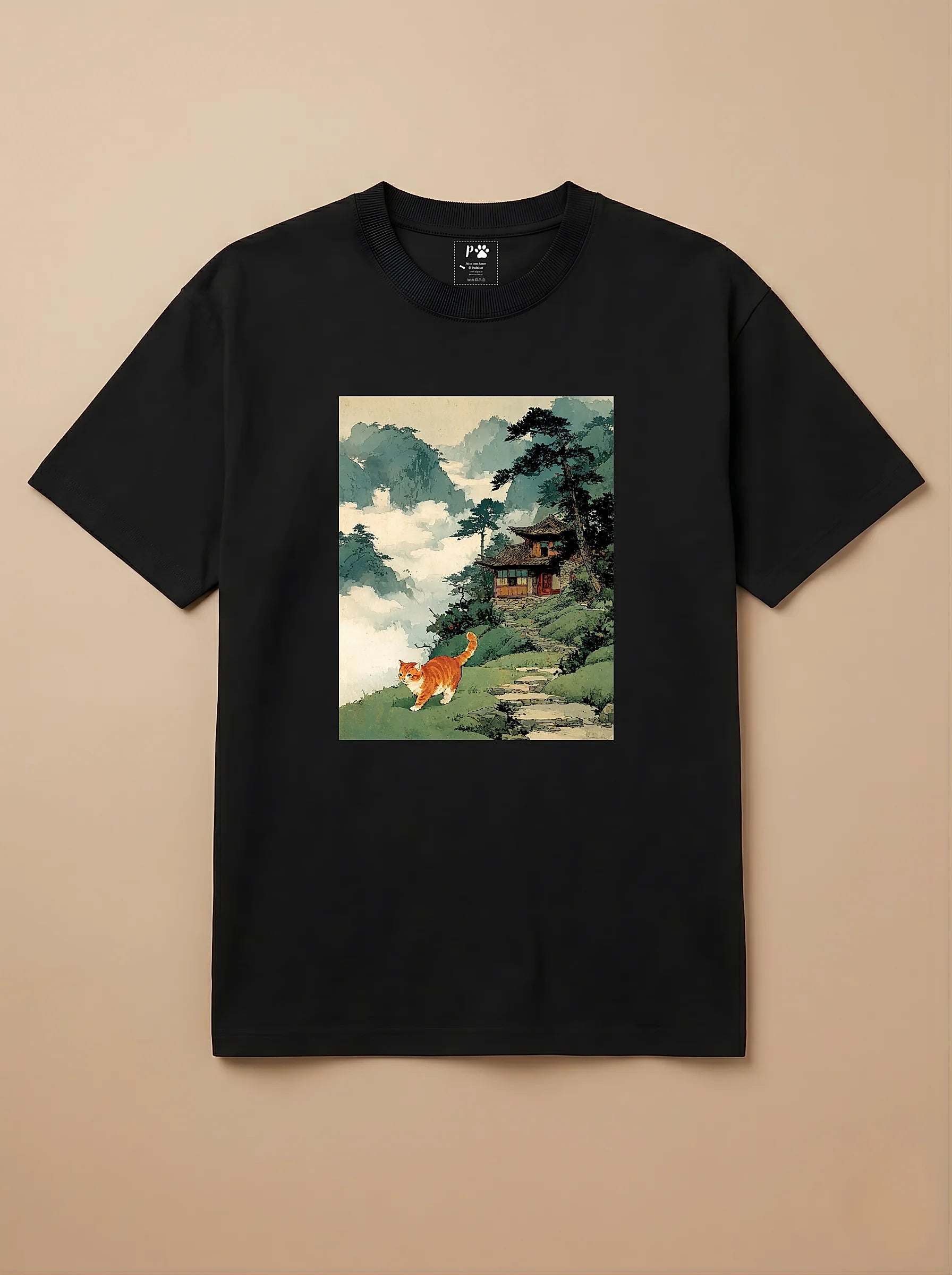 Camisa Arte Chinesa - Gato Laranja