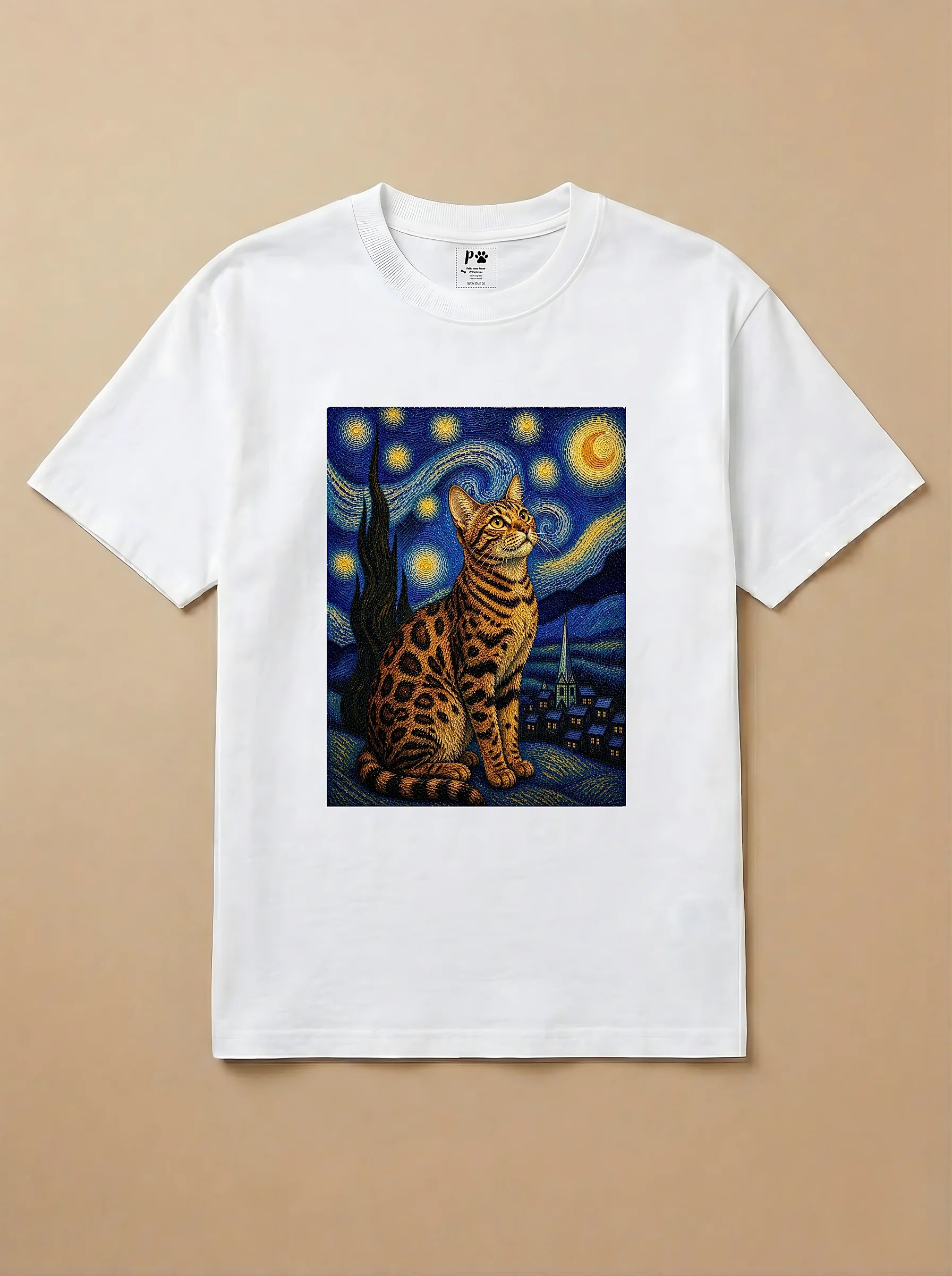 Camisa Noite Estrelada - Gato de Bengala
