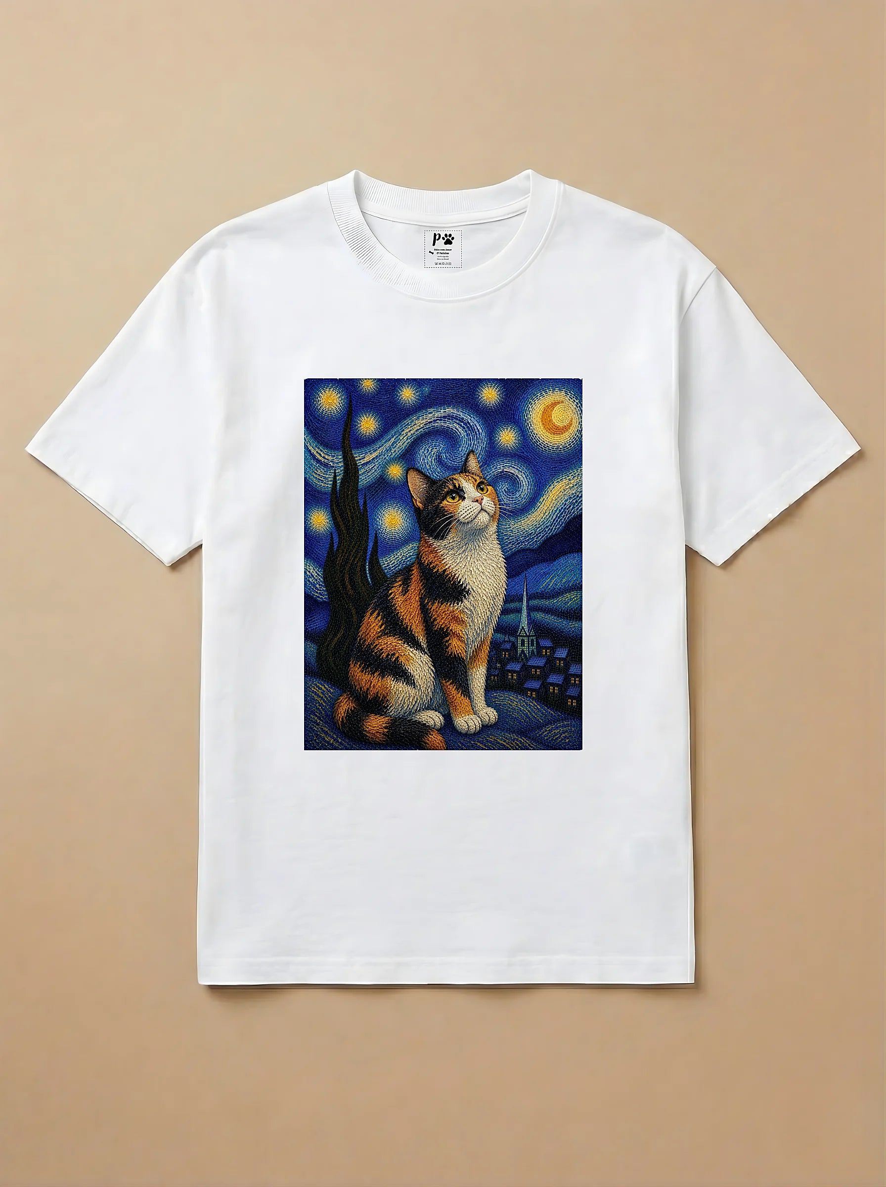 Camisa Noite Estrelada - Gato Tricolor