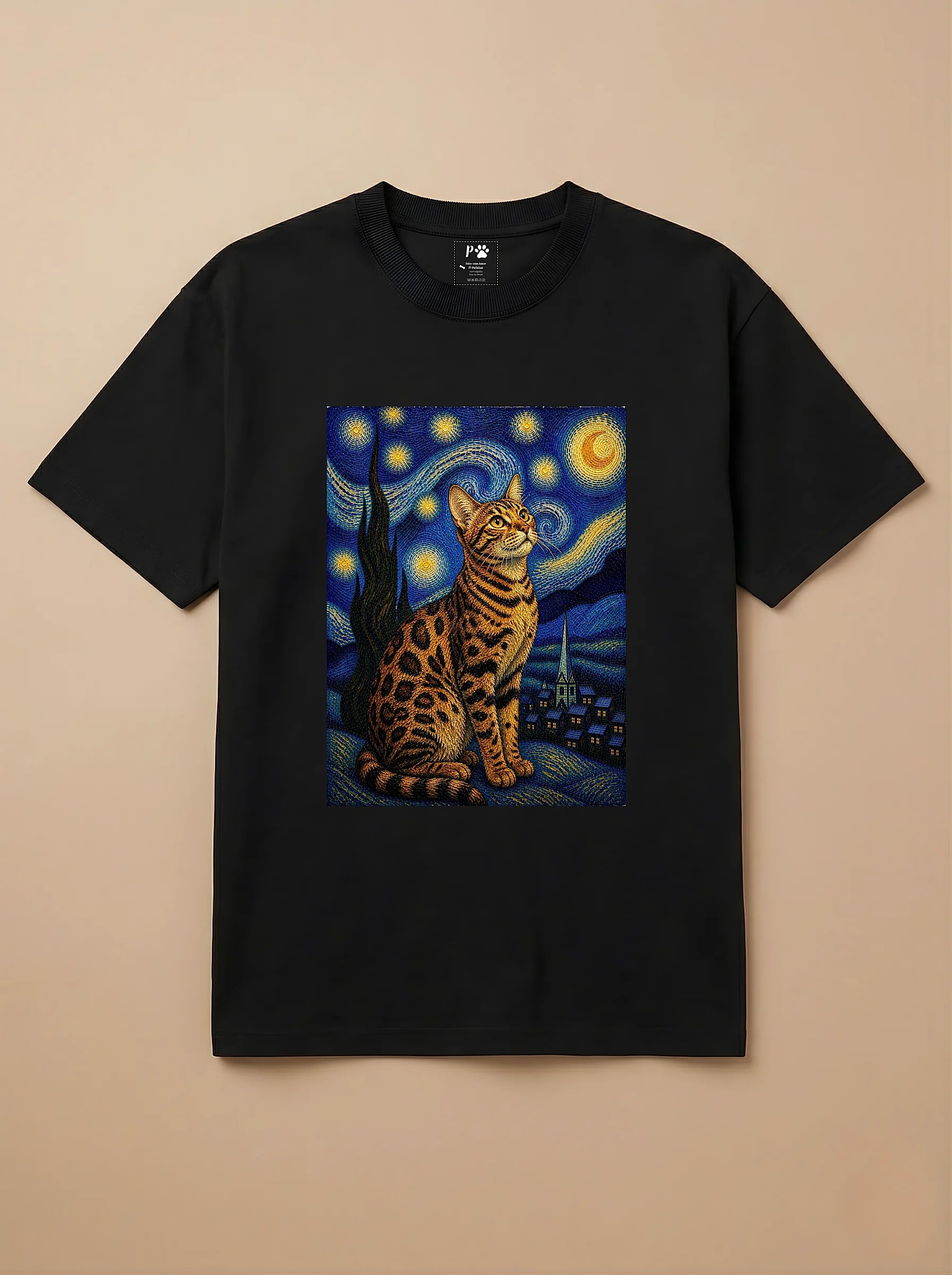 Camisa Noite Estrelada - Gato de Bengala