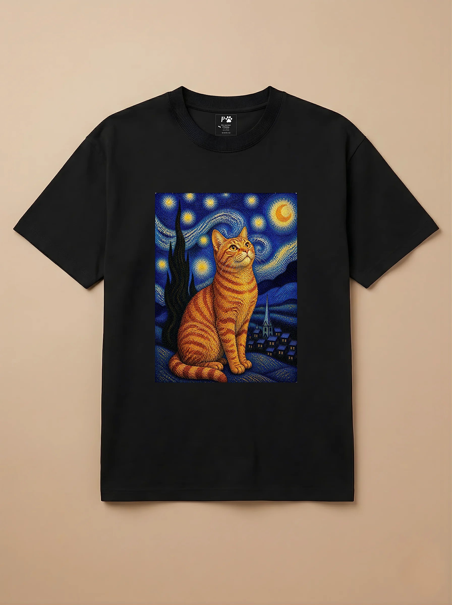 Camisa Noite Estrelada - Gato Laranja