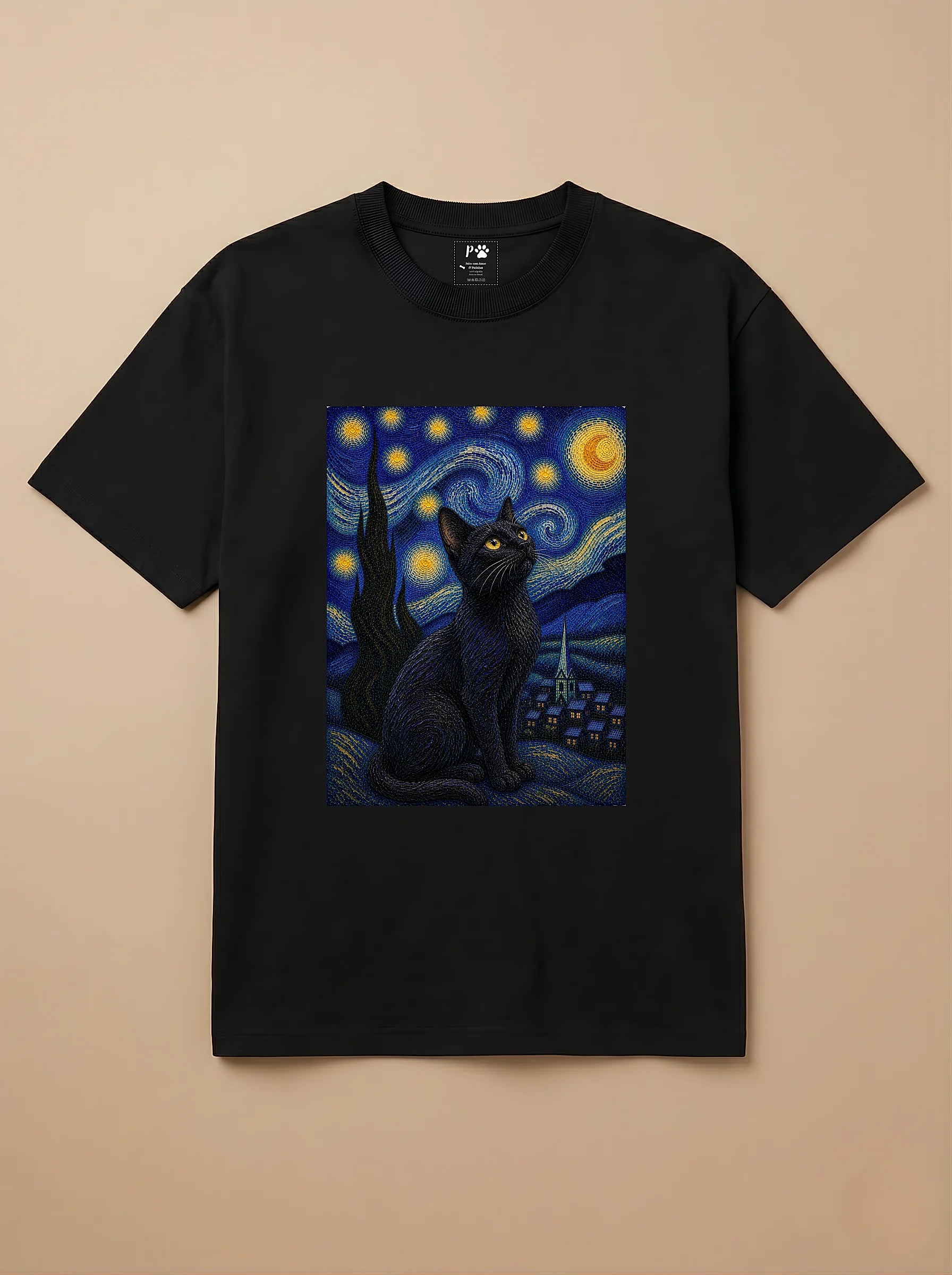Camisa Noite Estrelada - Gato Preto