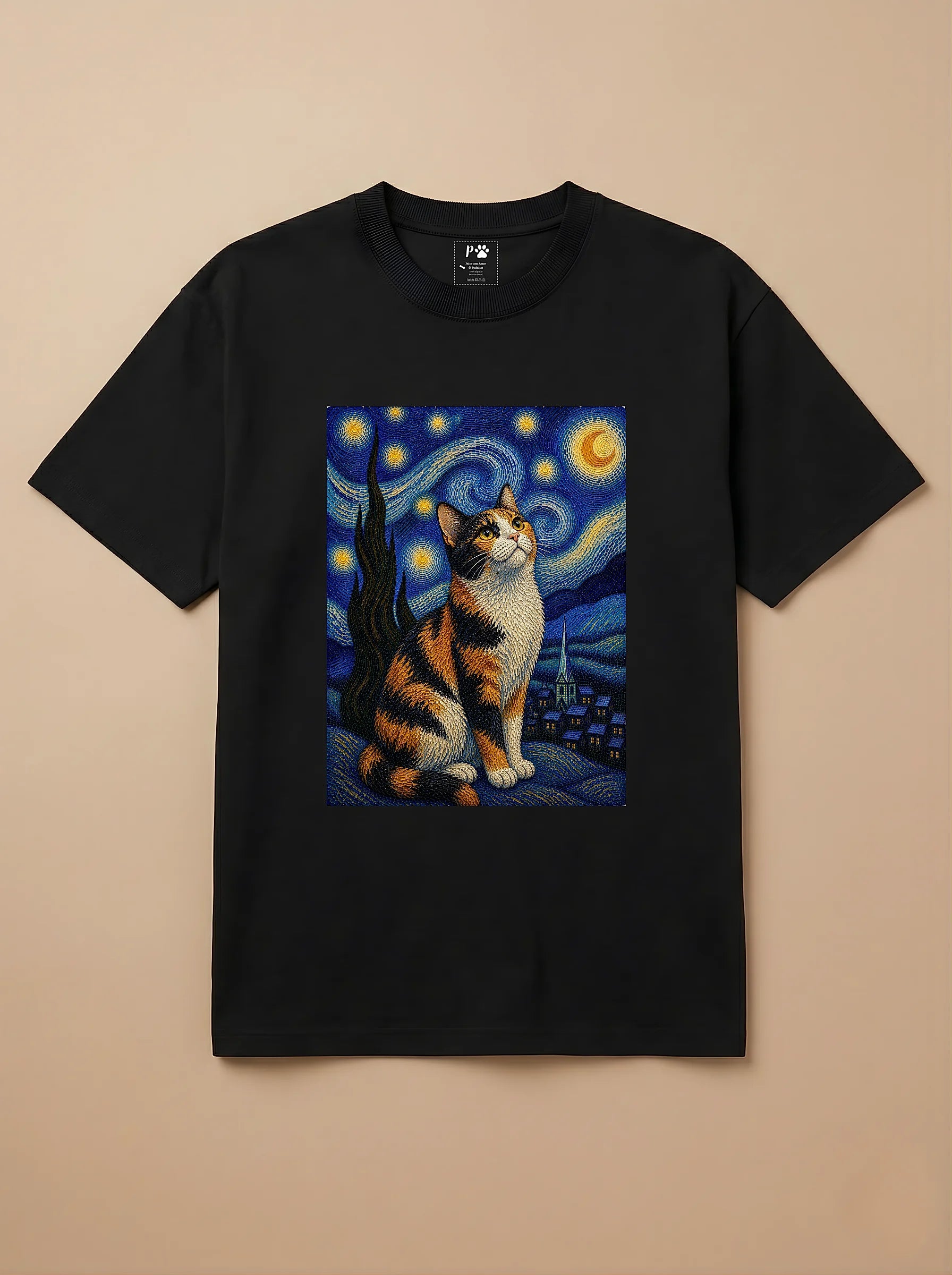 Camisa Noite Estrelada - Gato Tricolor