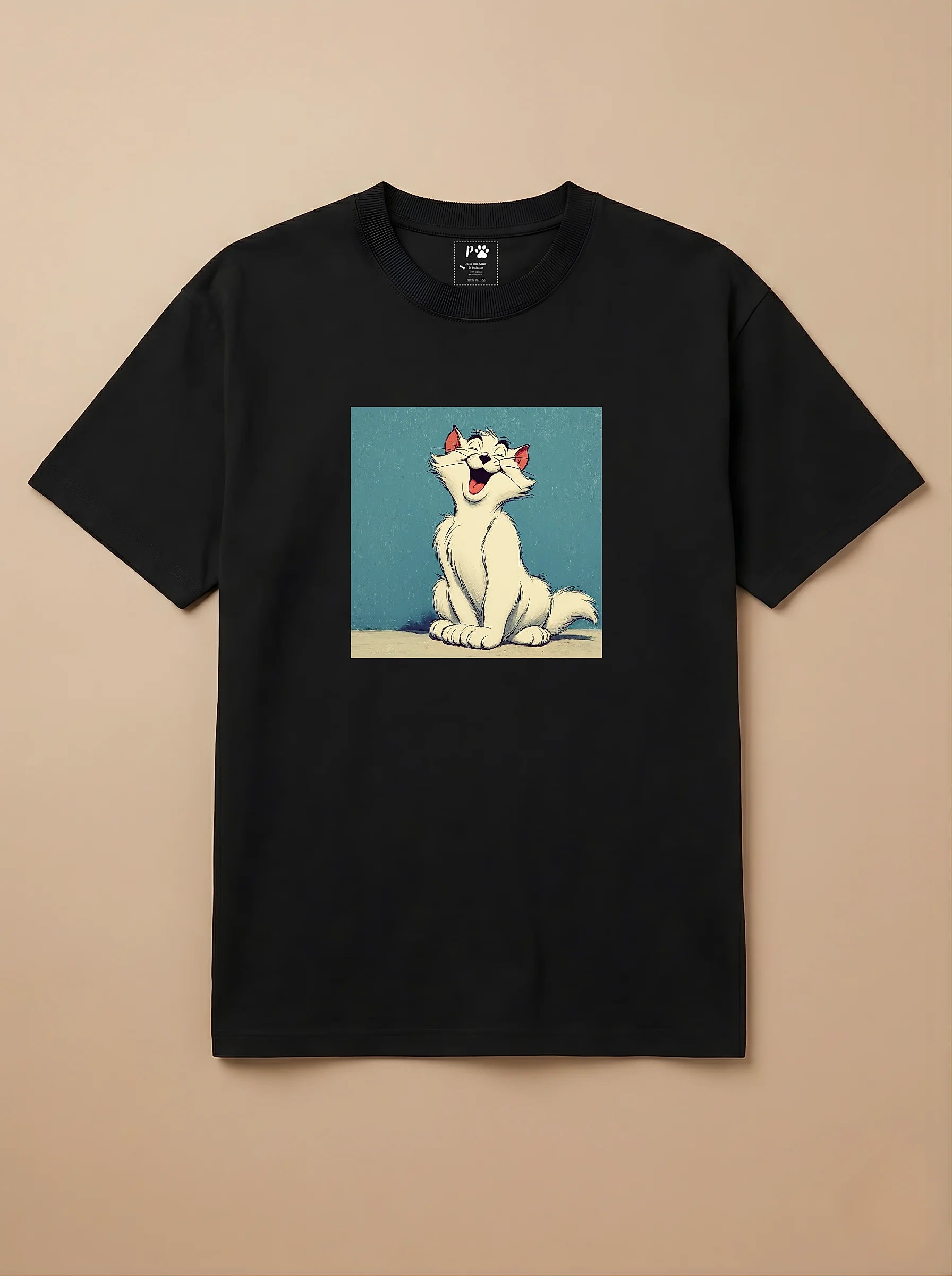 Camisa Desenho Clássico - Gato Branco