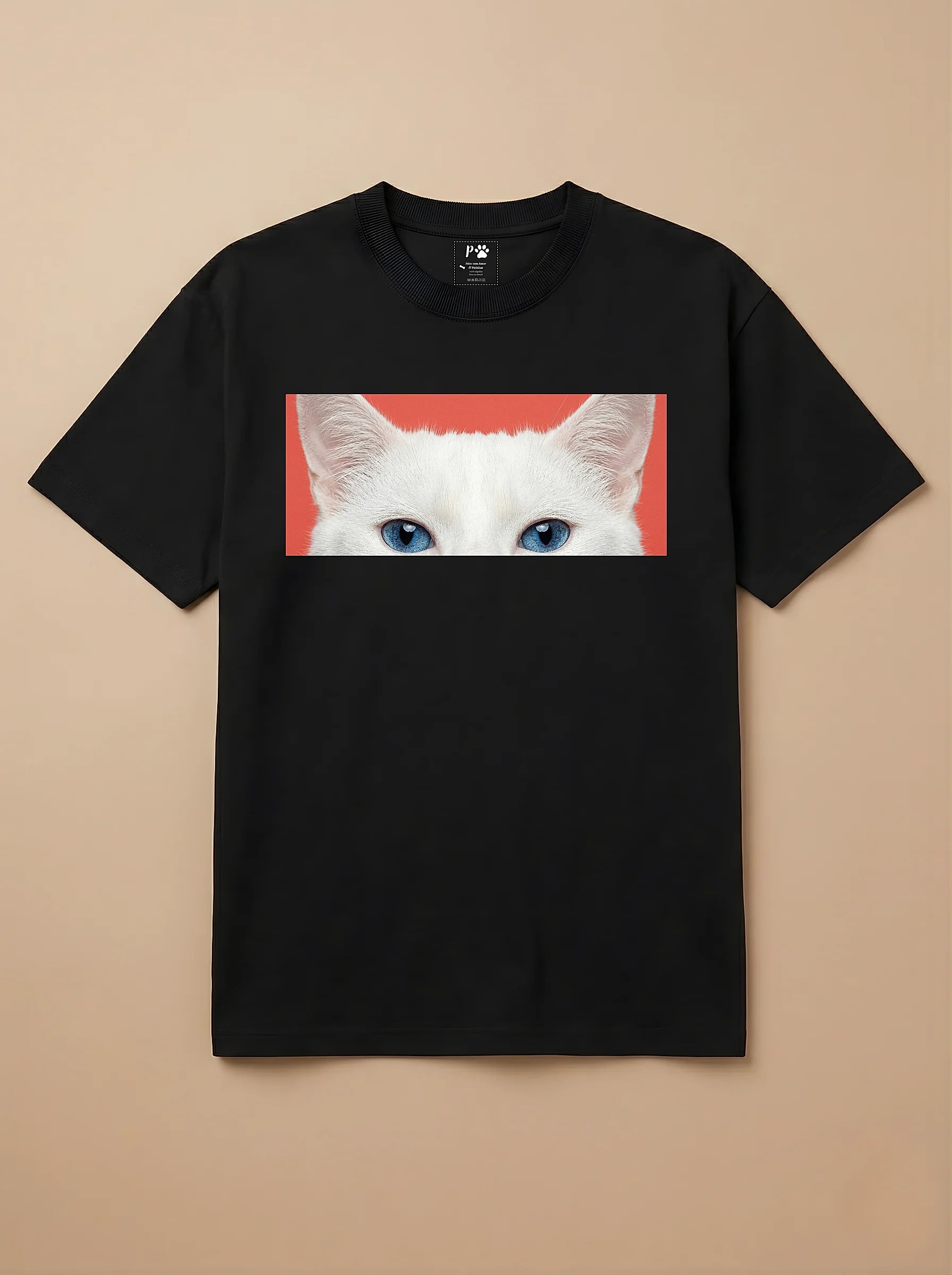 Camisa Pets Espiando - Gato Branco