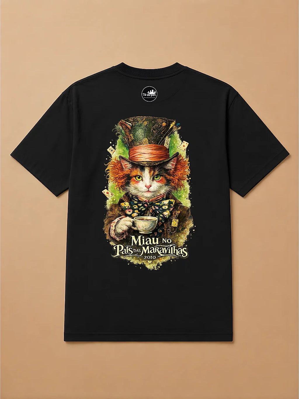 Camisa Oversized Miau no País das Maravilhas  - Gato Tricolor