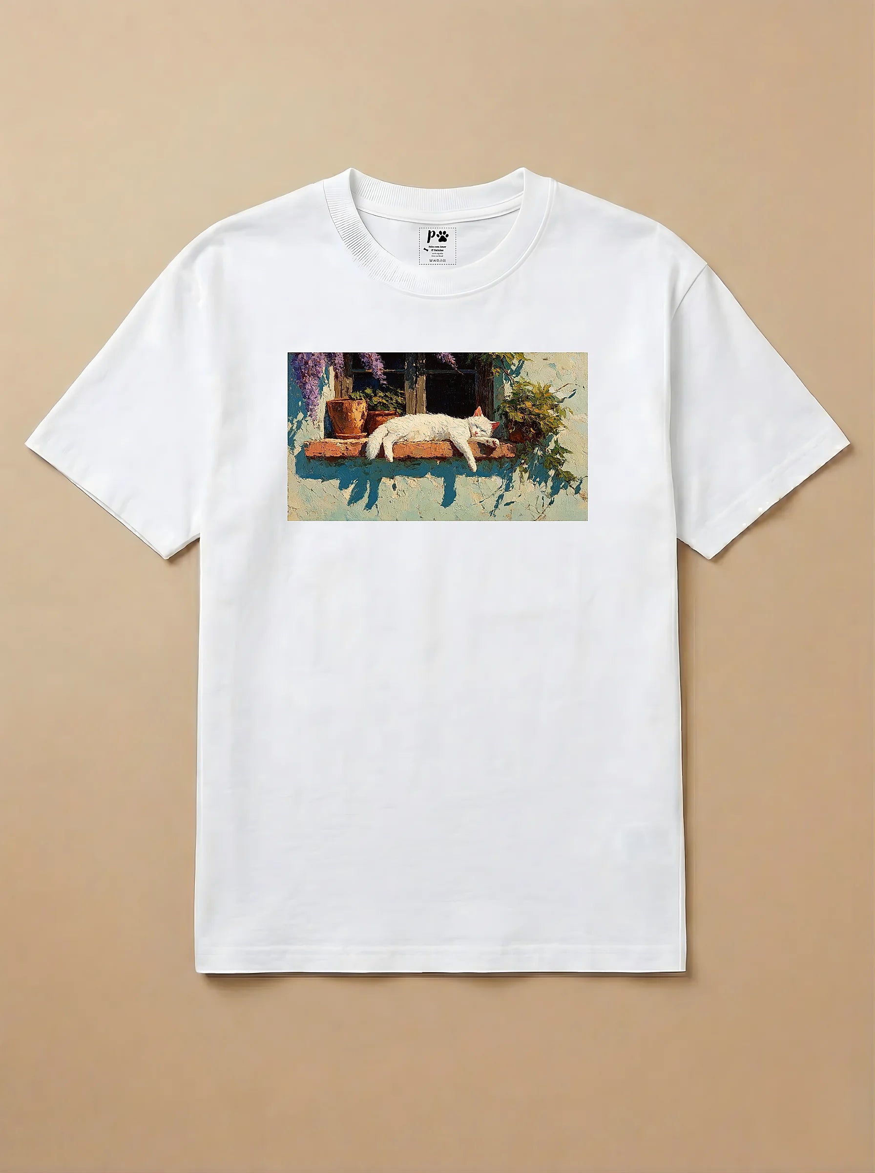 Camisa Pets em Impasto - Gato Branco