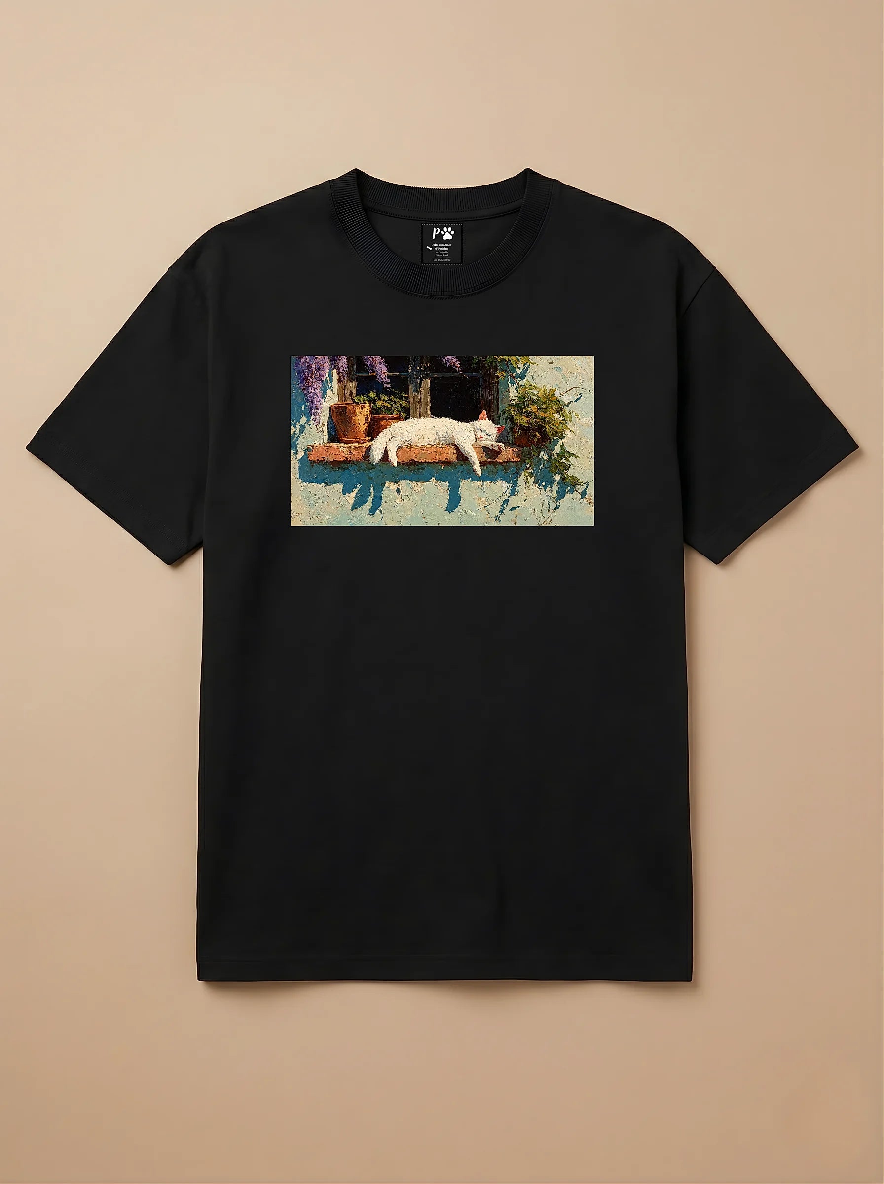 Camisa Pets em Impasto - Gato Branco