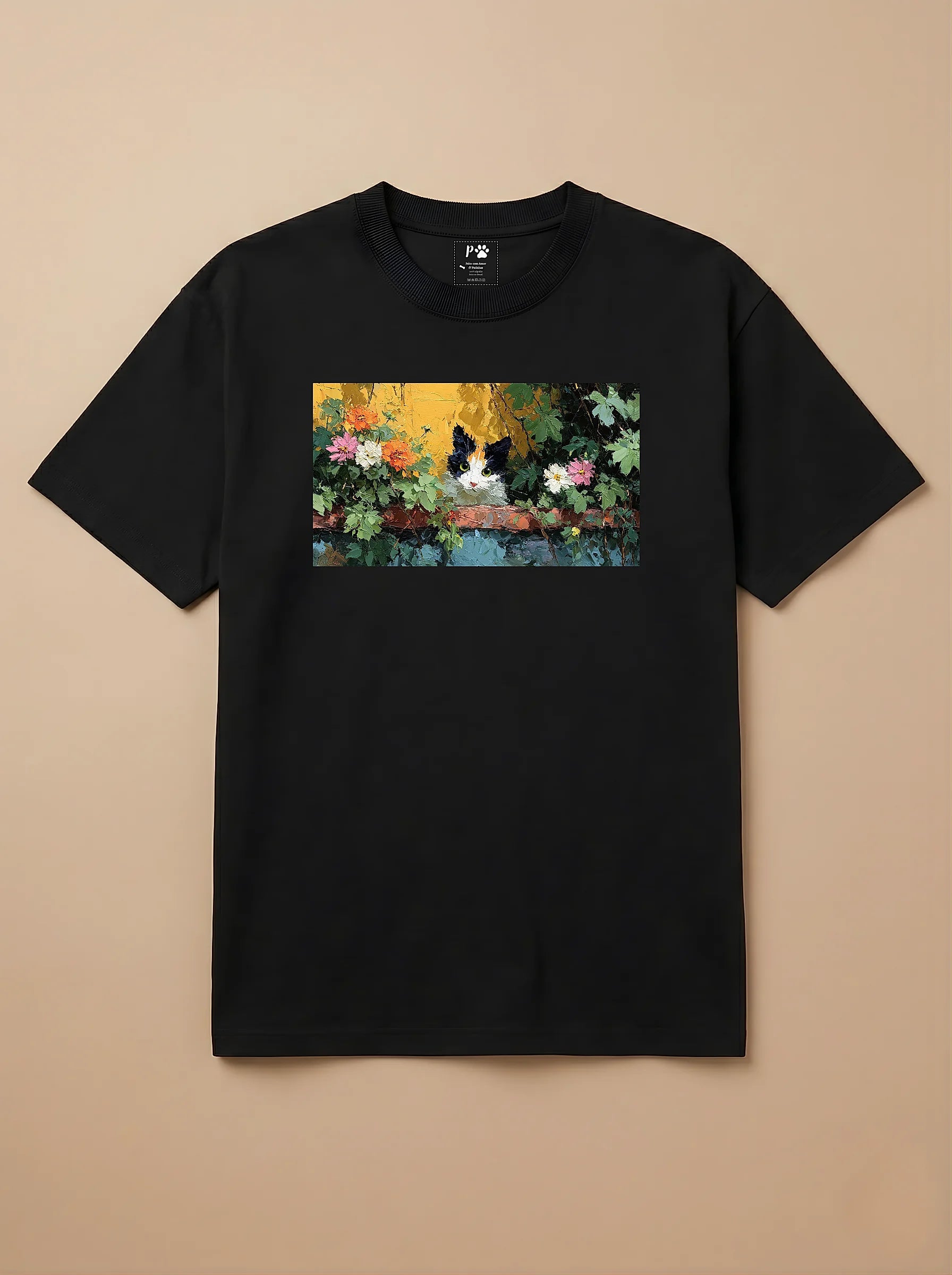 Camisa Pets em Impasto - Gato Tricolor