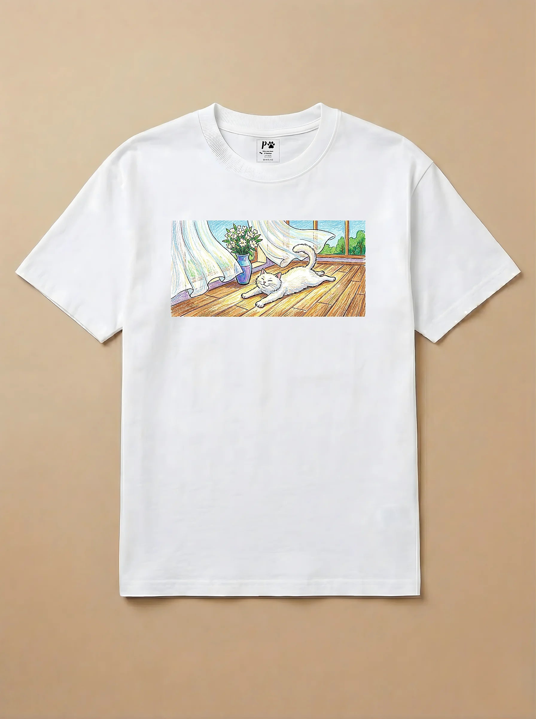 Camisa Pets em Giz - Gato Branco