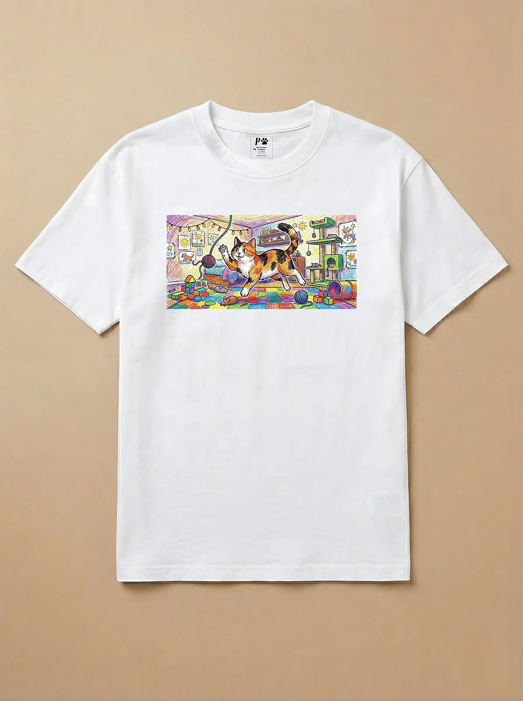 Camisa Pets em Giz - Gato Tricolor