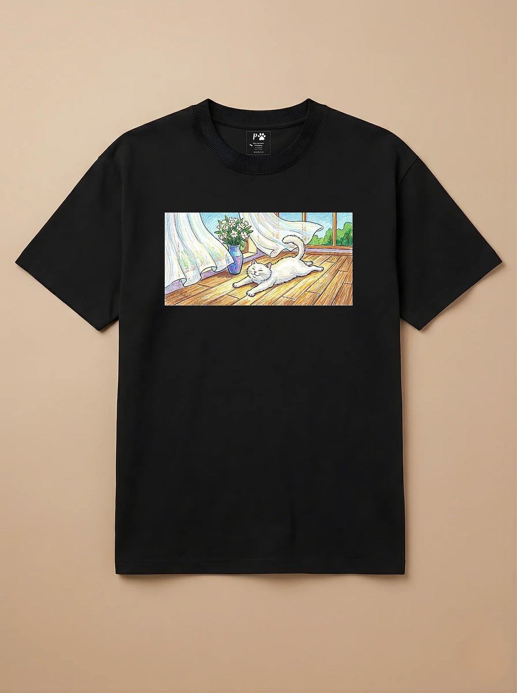 Camisa Pets em Giz - Gato Branco