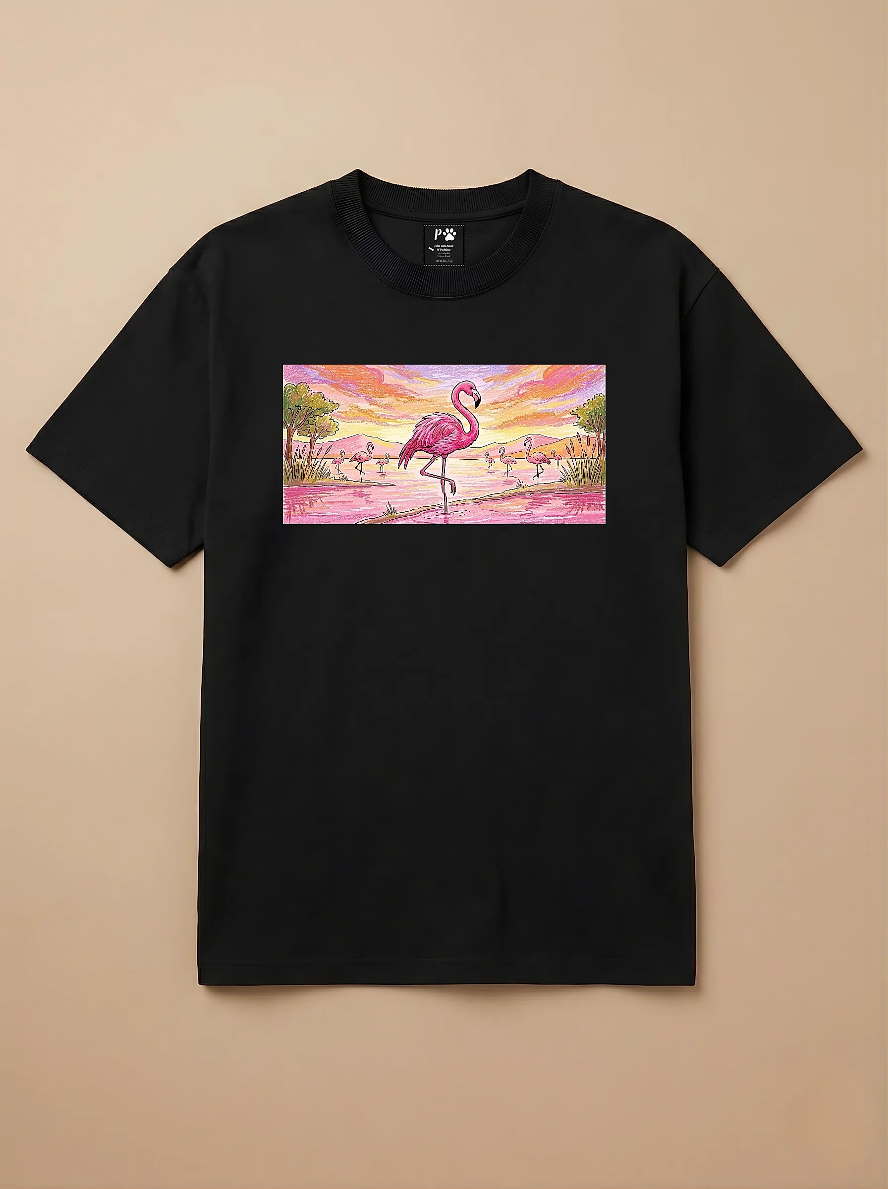 Camisa Pets em Giz - Flamingo