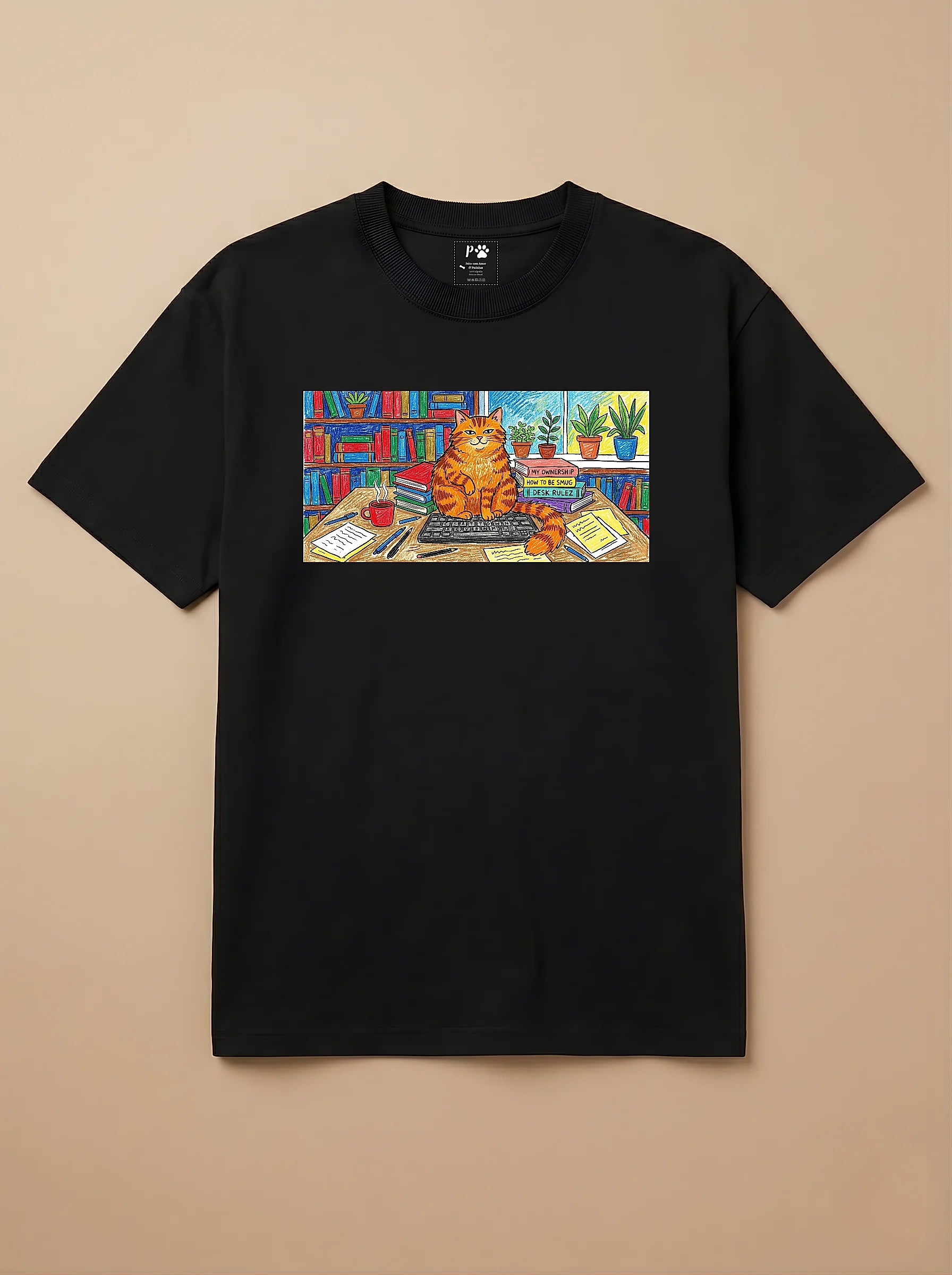 Camisa Pets em Giz - Gato Laranja