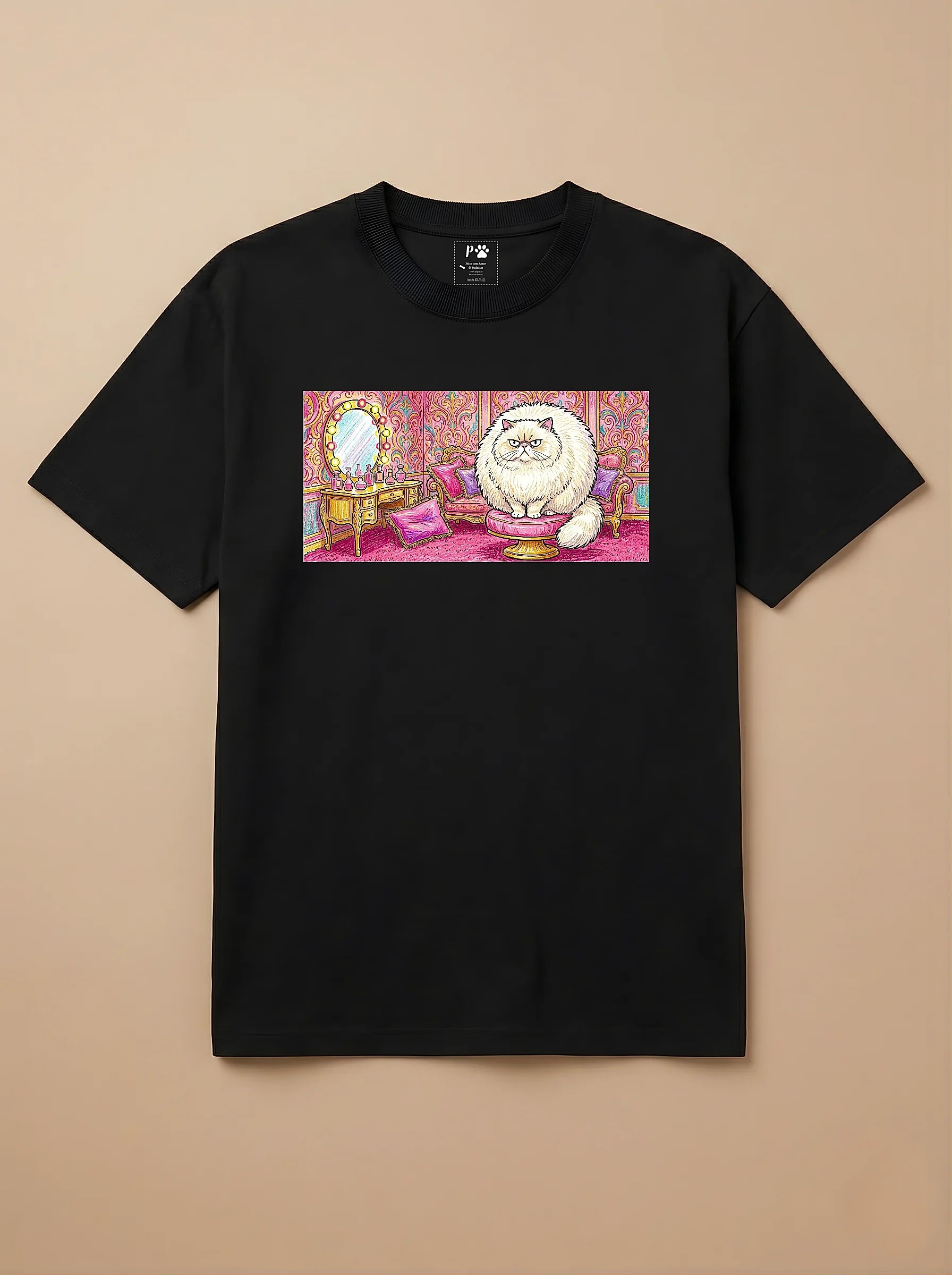 Camisa Pets em Giz - Gato Persa