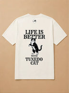 Camisa Oversized Life is Better With... - Gato Frajola