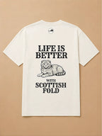 Camisa Oversized Life is Better With... - Gato Escocês