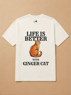 Camisa Oversized Life is Better With... - Gato Laranja