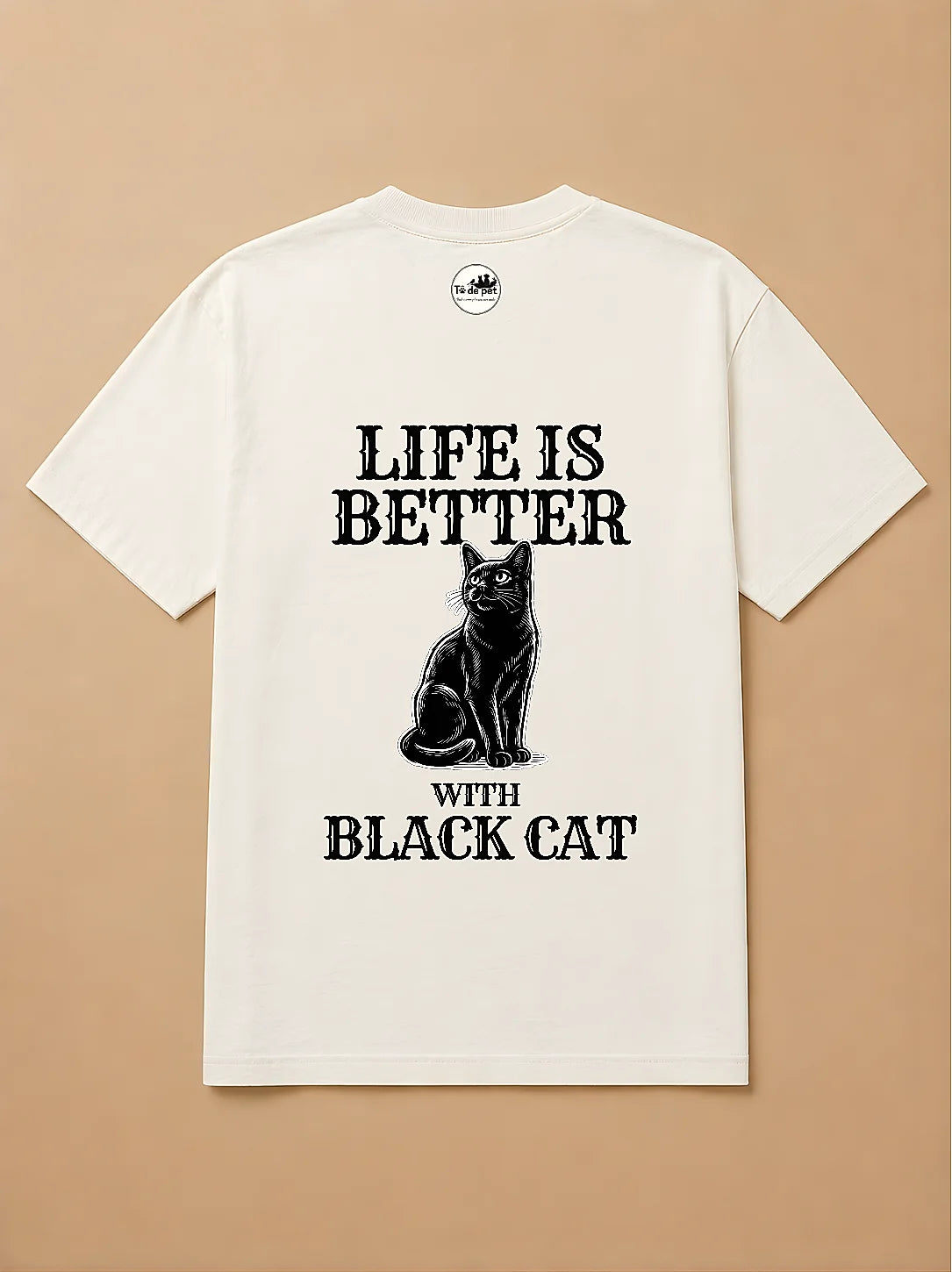 Camisa Oversized Life is Better With... - Gato Preto