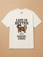 Camisa Oversized Life is Better With... - Maine Coon