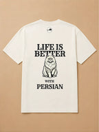 Camisa Oversized Life is Better With... - Gato Persa