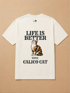 Camisa Oversized Life is Better With... - Gato Tricolor