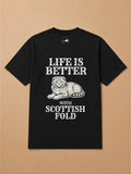 Camisa Oversized Life is Better With... - Gato Escocês