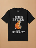 Camisa Oversized Life is Better With... - Gato Laranja