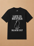 Camisa Oversized Life is Better With... - Gato Preto