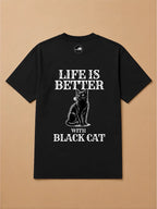 Camisa Oversized Life is Better With... - Gato Preto