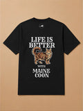 Camisa Oversized Life is Better With... - Maine Coon