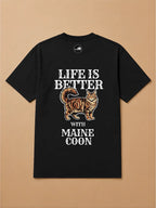 Camisa Oversized Life is Better With... - Maine Coon