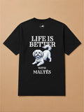 Camisa Oversized Life is Better With... - Maltês