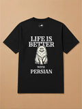 Camisa Oversized Life is Better With... - Gato Persa