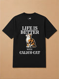 Camisa Oversized Life is Better With... - Gato Tricolor