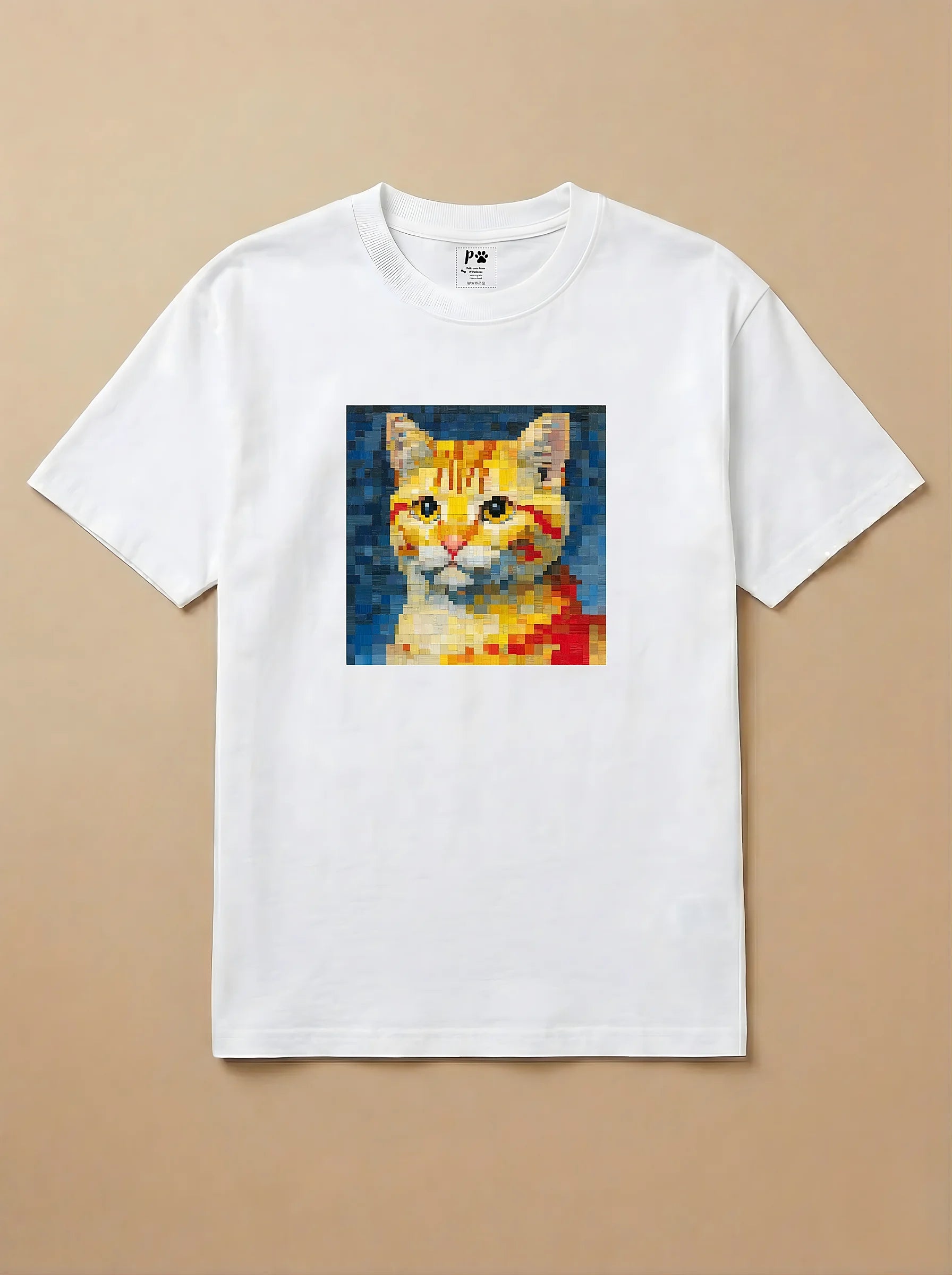 Camisa Pixel Art Gato Laranja