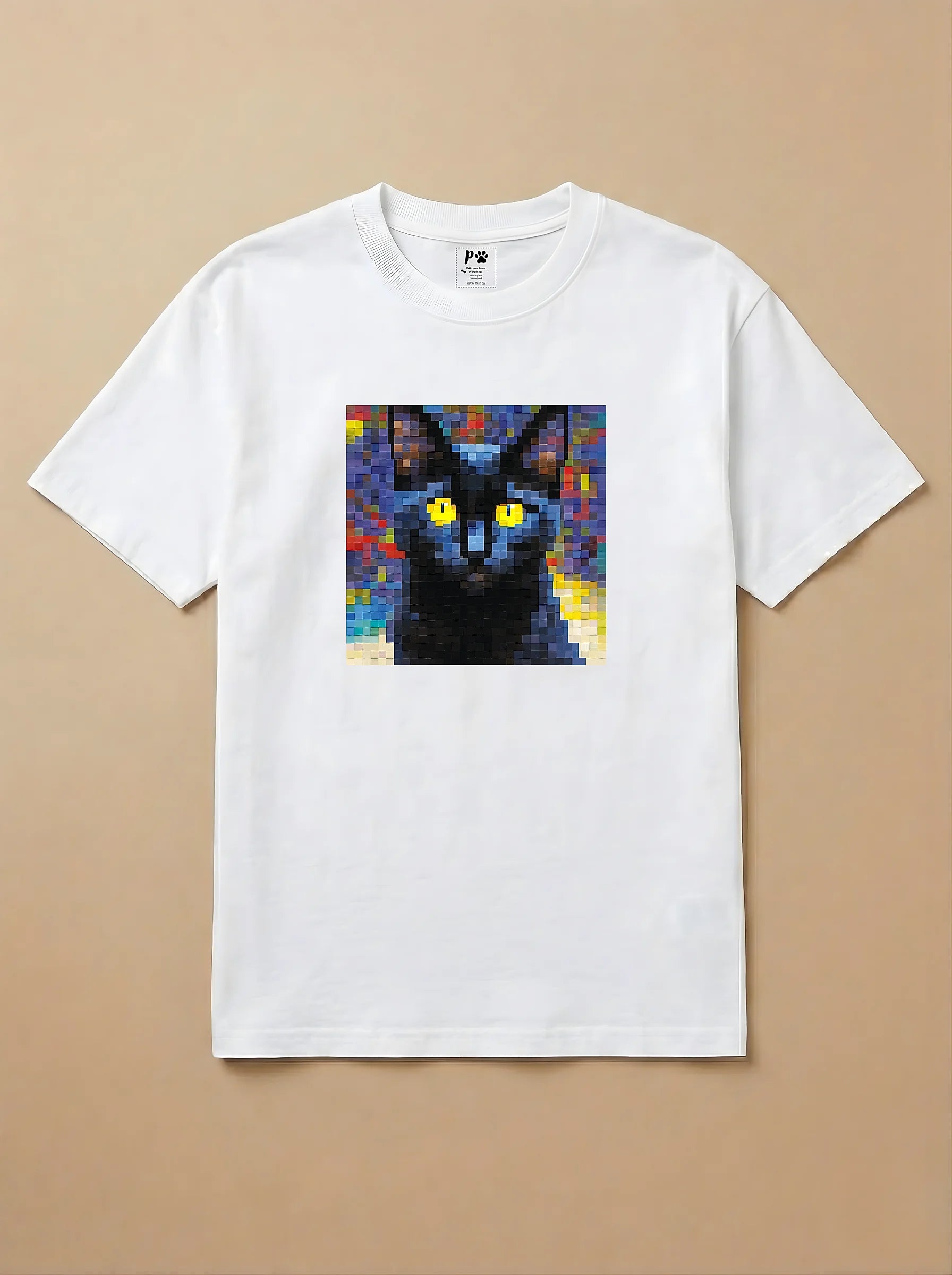 Camisa Pixel Art Gato Preto