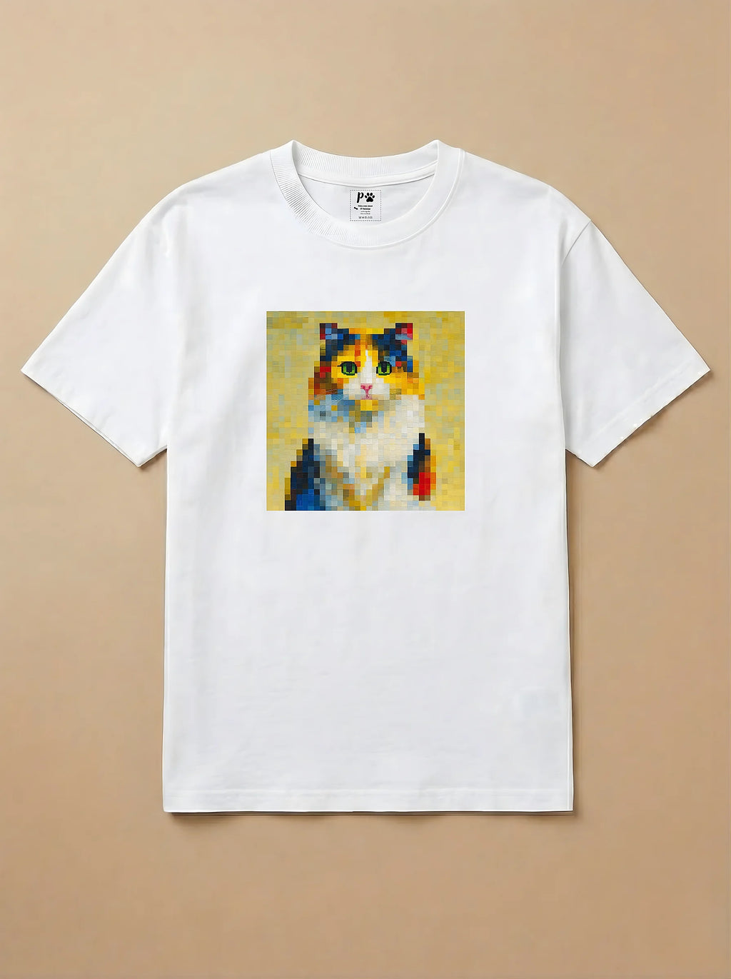 Camisa Pixel Art Gato Tricolor