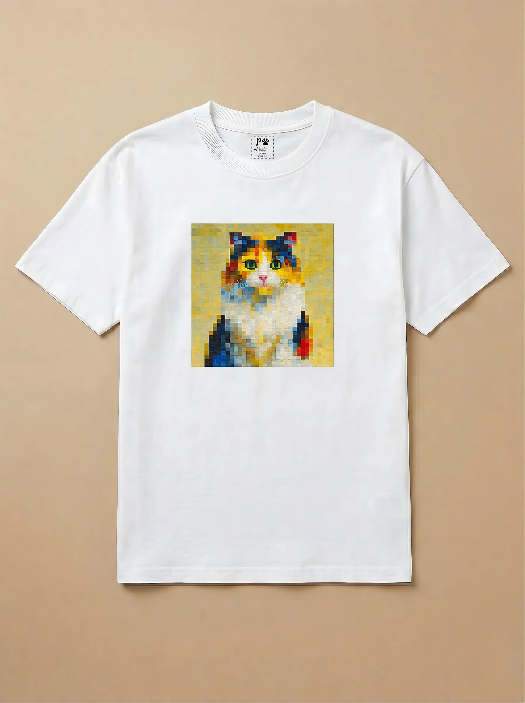 Camisa Pixel Art Gato Tricolor