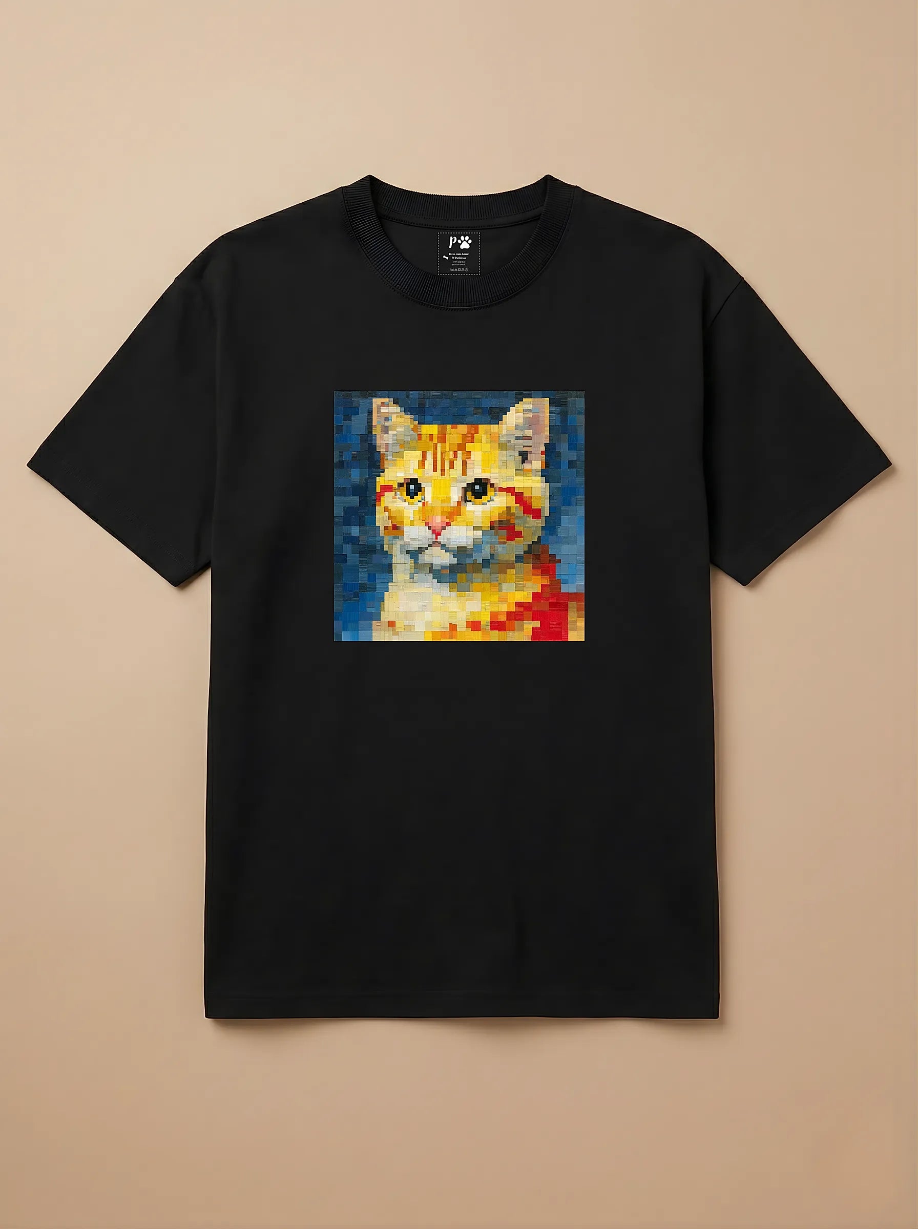 Camisa Pixel Art Gato Laranja