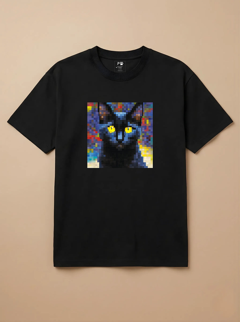 Camisa Pixel Art Gato Preto