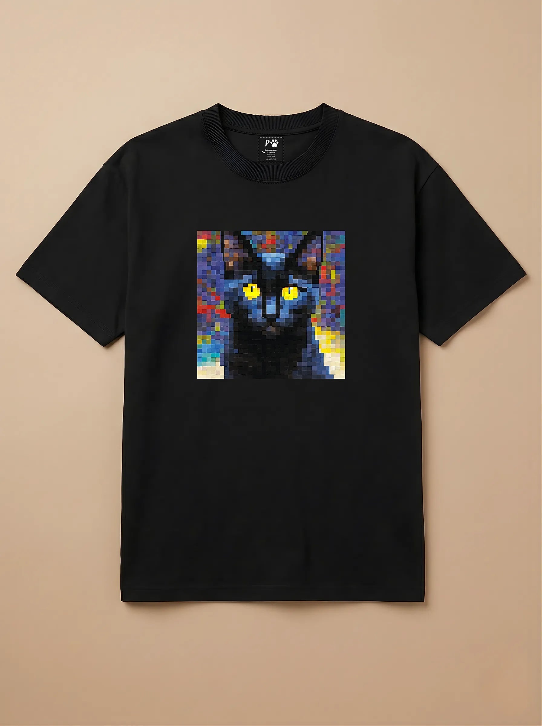 Camisa Pixel Art Gato Preto