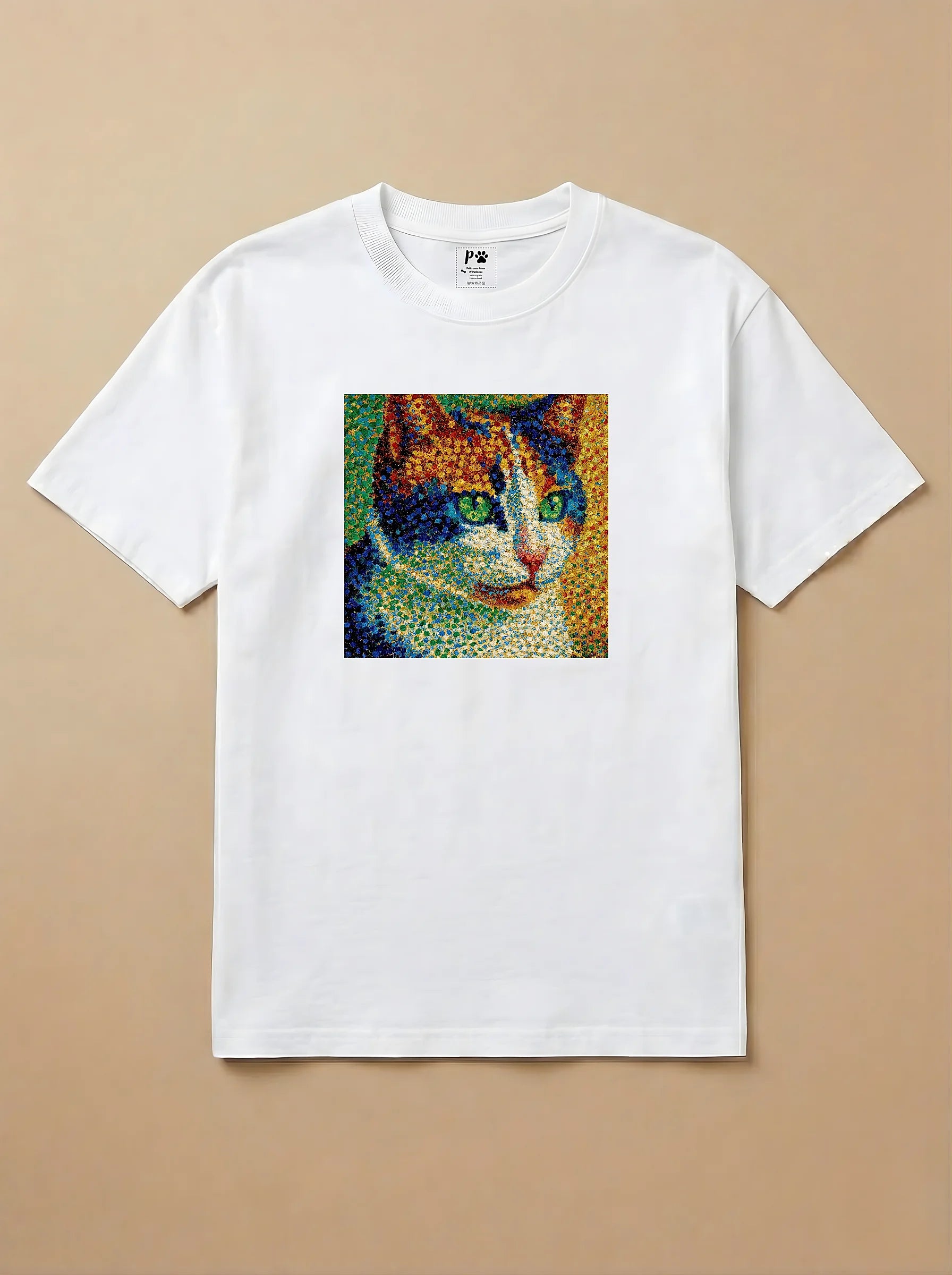Camisa Pontilhismo - Gato Tricolor