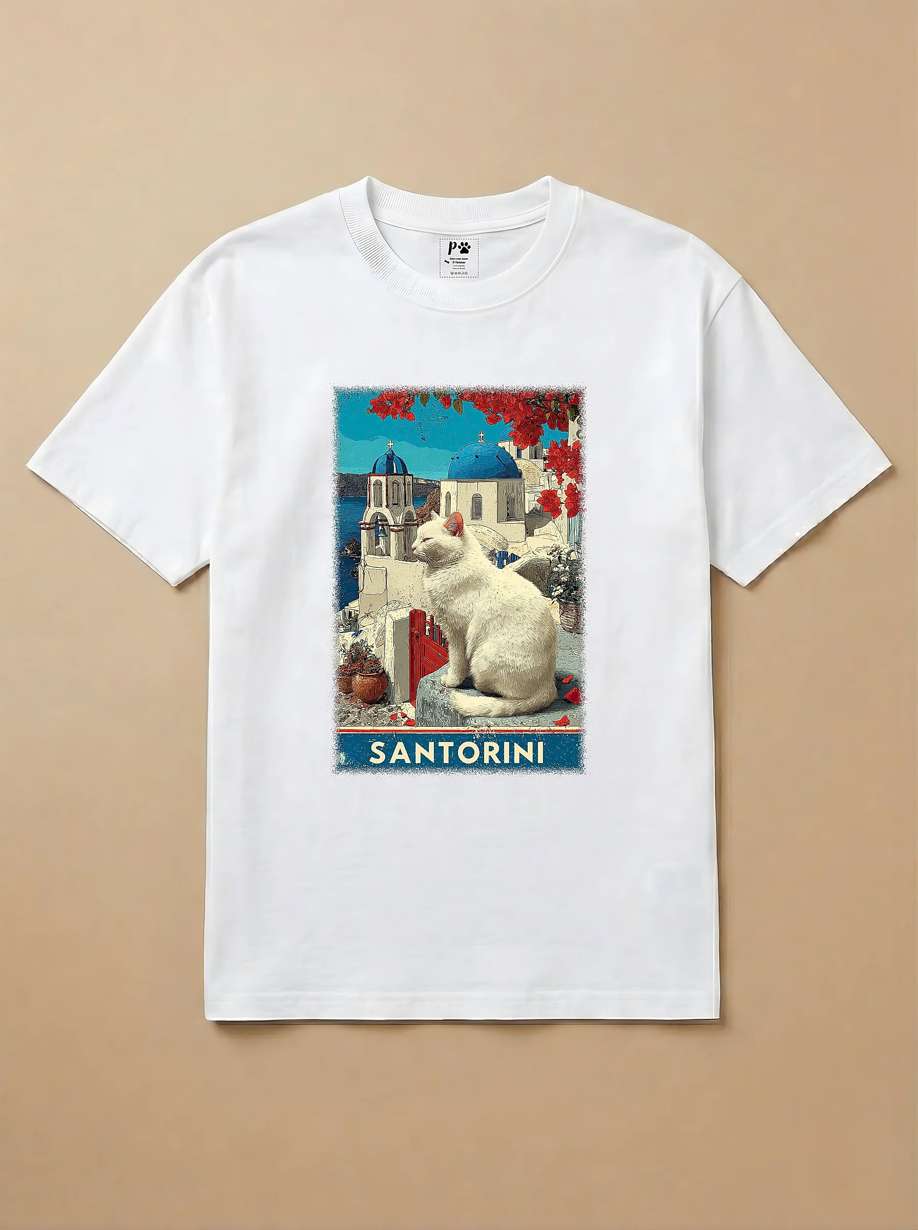 Camisa Gato Branco em Santorini