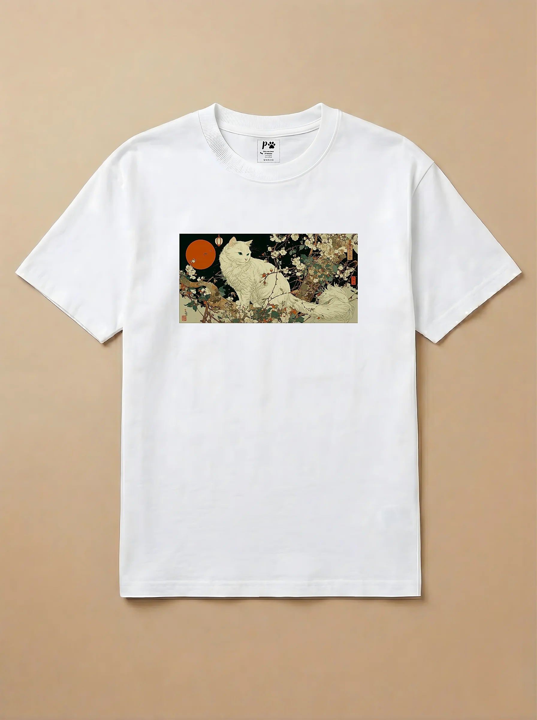 Camisa Ukiyo-e Art - Gato Branco
