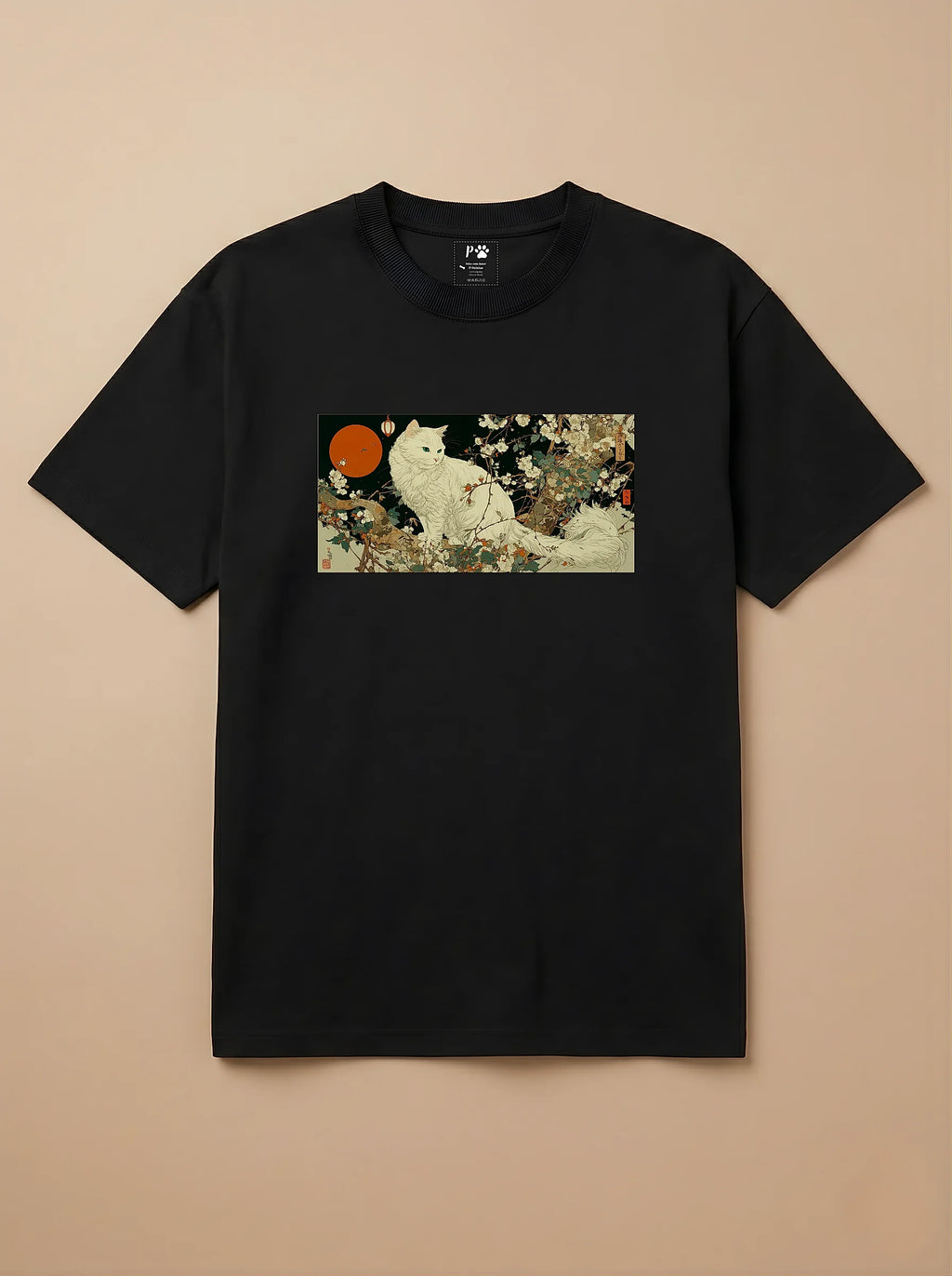 Camisa Ukiyo-e Art - Gato Branco