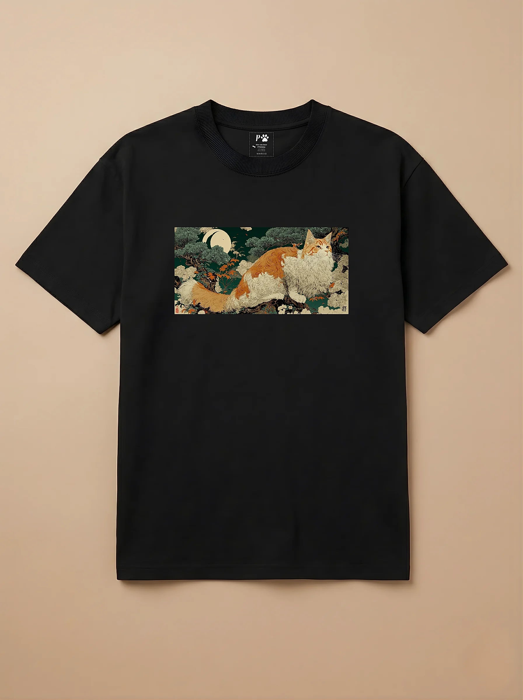 Camisa Ukiyo-e Art - Gato Maine Coon