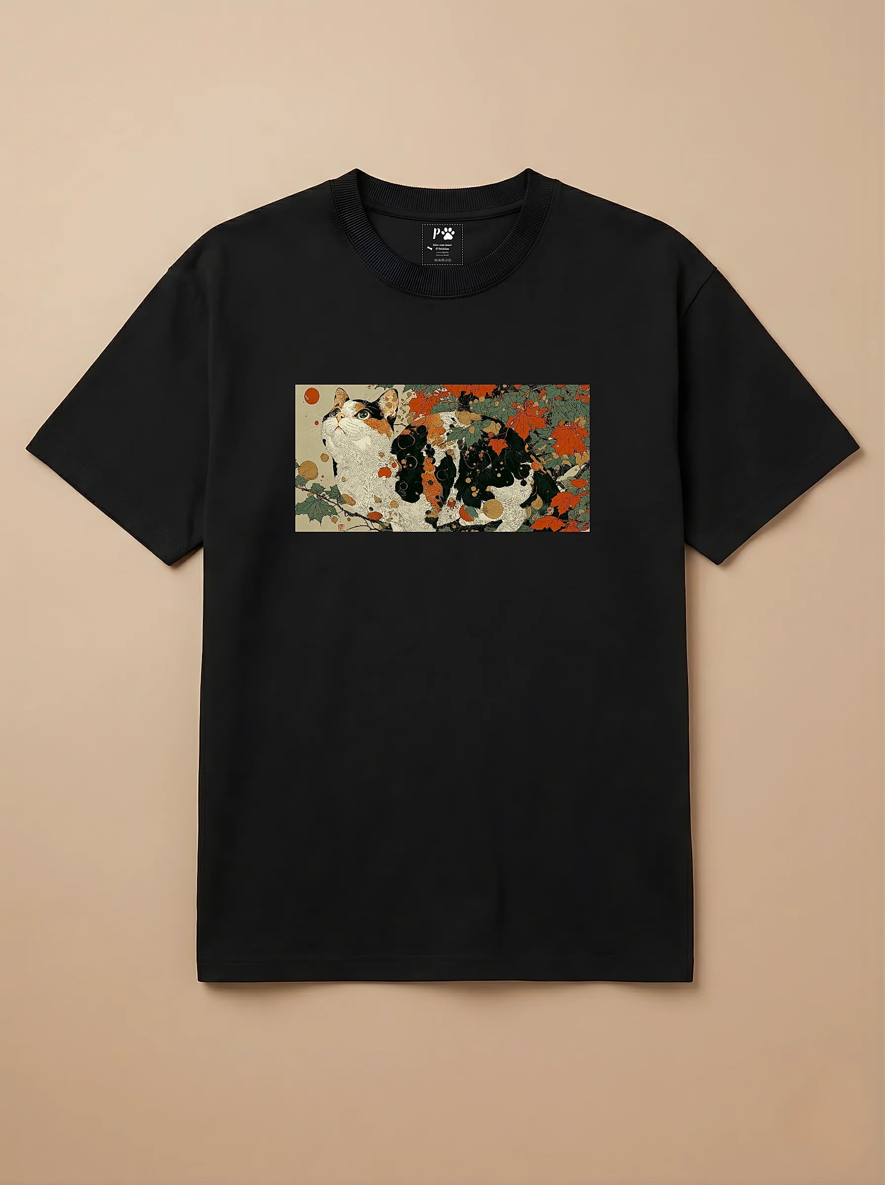 Camisa Ukiyo-e Art - Gato Tricolor